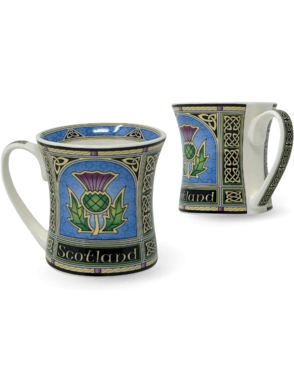 Scottish Thistle Mug Set of 2 | New Bone China Porcelain Cups | 325ml Blue